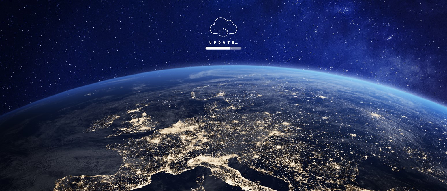 Jorden set ude fra rummet med grafisk opdaterings symbol 